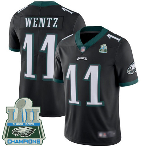 Men Philadelphia Eagles #11 Carson Wentz Black Alternate Vapor Untouchable NFL Jersey Limited Player Super Bowl 100th